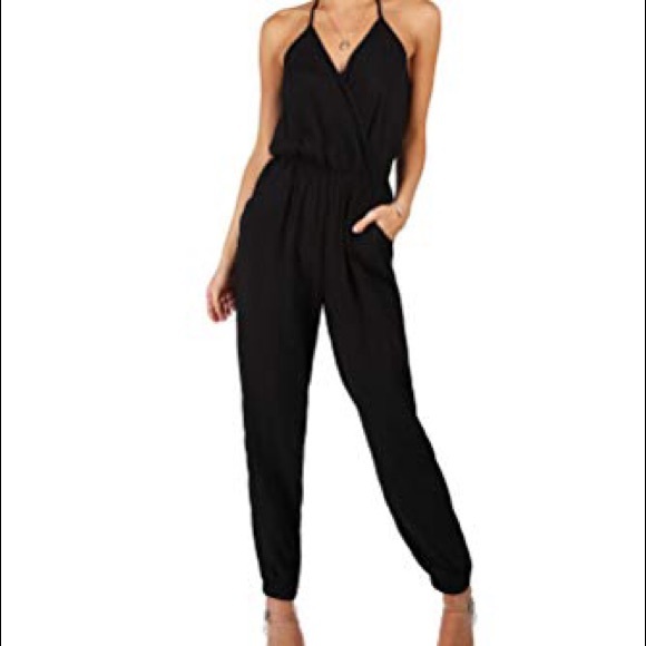 Pants - Black Jumper/Jumpsuit Spaghetti Straps Joggers